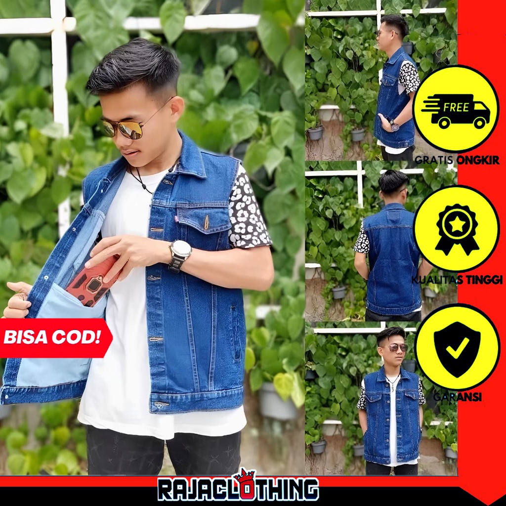 RCL - Rompi Jeans Pria - Rompi Jeans Murah - Rompi Cowok Biowash (Unisex/Pria-Wanita) M, L, XL, 2XL, 3XL, 4XL / Rompi Jeans Black Denim Pria Jumbo Big Size Biowash Polos Cowok Metal Oversize Premium Quality