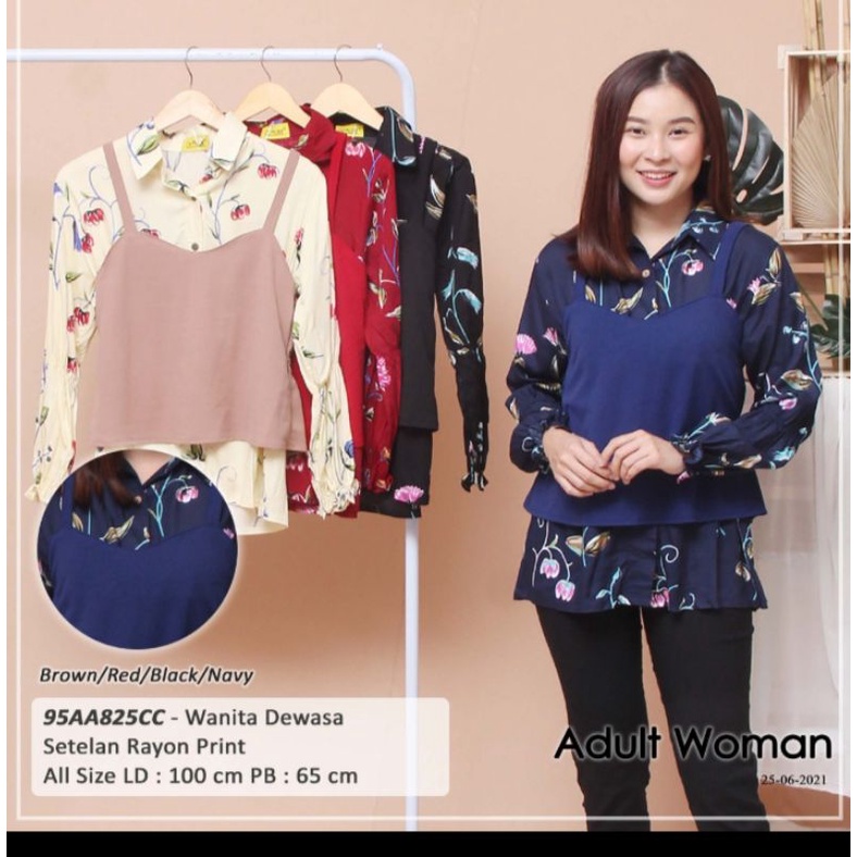 Katun Baju wanita dewasa stelan rompi Velveteen kombinasi rayon print