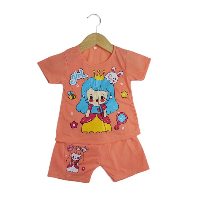 SETELAN SIKUNING PAKAIAN BAJU ANAK PEREMPUAN 2-7 TAHUN MOTIF GIRL WARNA PINK FANTA PEACH BIRU