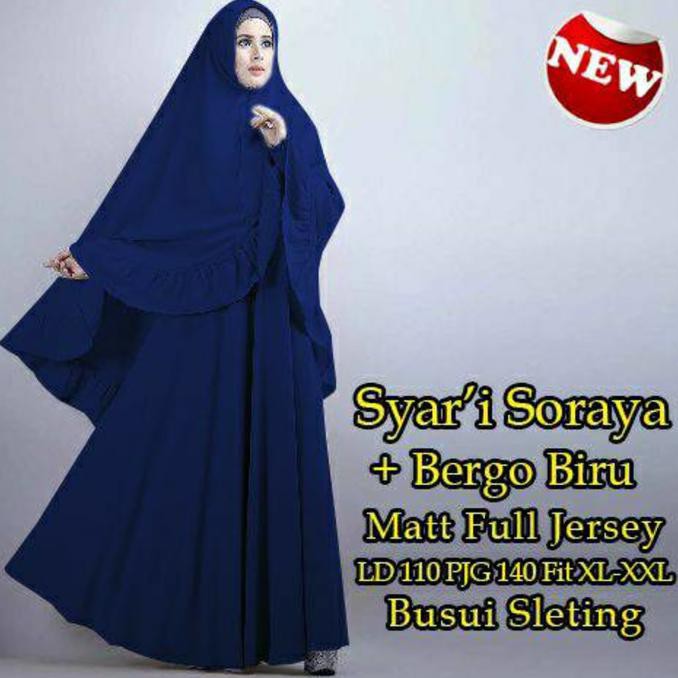 Gamis Syari Bergo Biru Soraya Gamis Brokat Terbaru 2017