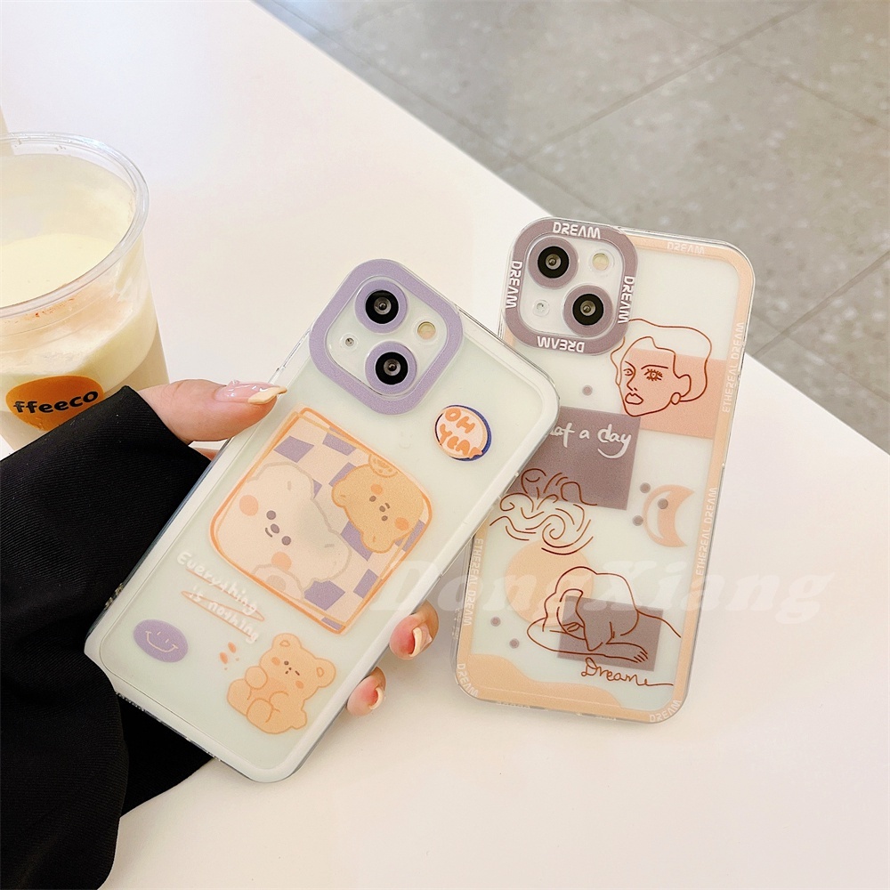 Soft Case TPU Bening Motif Beruang Abstrak Untuk Iphone 13 12 Pro Max 7 6 6s 8 Plus XR X XS Max SE