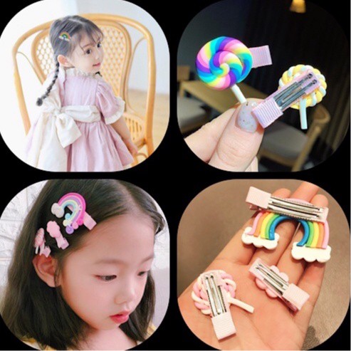 JOS394 Jepitan Rambut 1 Set Isi 3pcs Hair Clip Rainbow Lollipop / Aksesoris Rambut Pelangi Anak