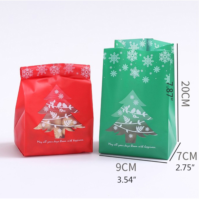 zzz 50Pcs Christmas Plastic Candy Bag Snowflake Xmas Tree Cookies Packaging Decor