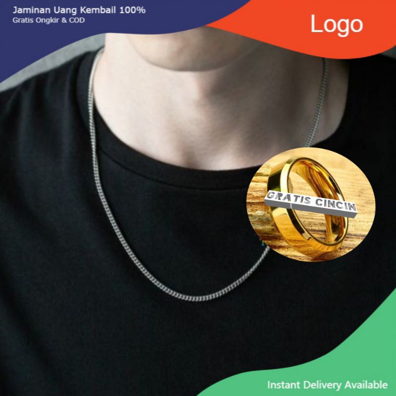Kalung Pria Wanita Rantai Titanium Kecil 3,0mm Silver Perak Emas Putih Kalong Cowok Cewek Bisa Cod