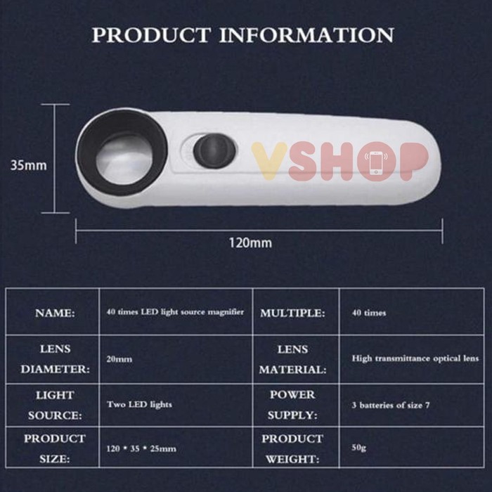 40X HAND-HOLD MAGNIFIER GLASS - KACA PEMBESAR LED MG6B-1B