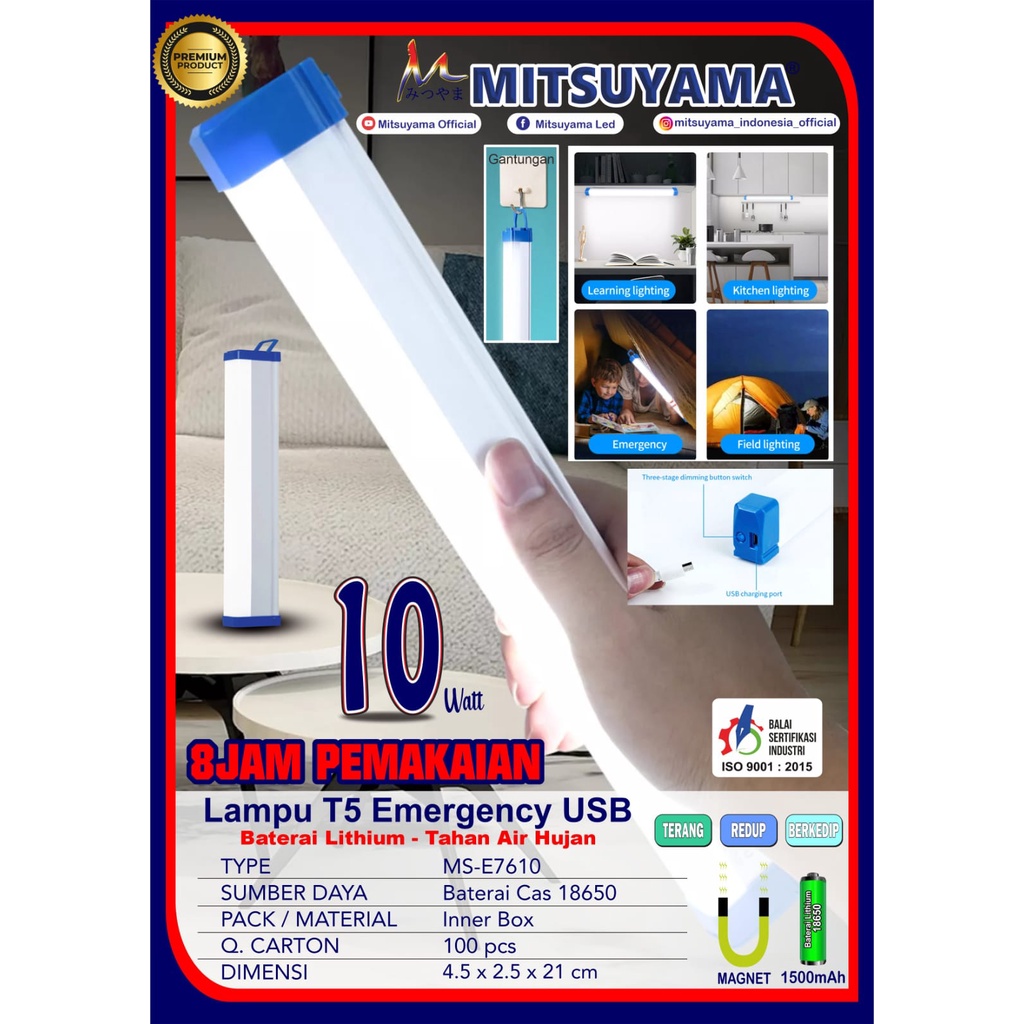 Barangunik2021-Lampu Belajar 10w MS-E7610 mitsuyama emergency cas Neon LED portable