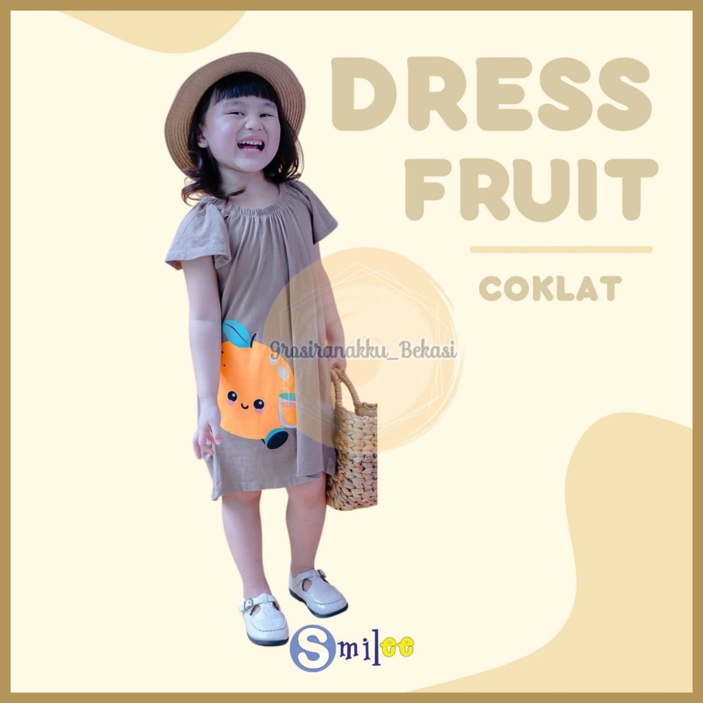 Dress Anak Smilee Fruit Warna Coklat Size 1-5Tahun