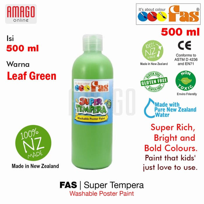 FAS - SUPER TEMPERA WASHABLE POSTER PAINT - 500 ml - LEAF GREEN - 068