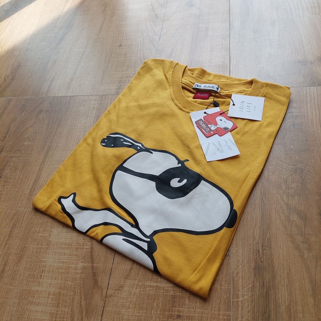 KAOS ZARA PEANUTS SNOOPY KUNING + LABEL PREMIUM