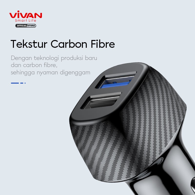 Car Charger VIVAN CC02Q Casan Mobil 2 Ports 30W 3A QC3.0 Fast Charging - Garansi 1 Tahun