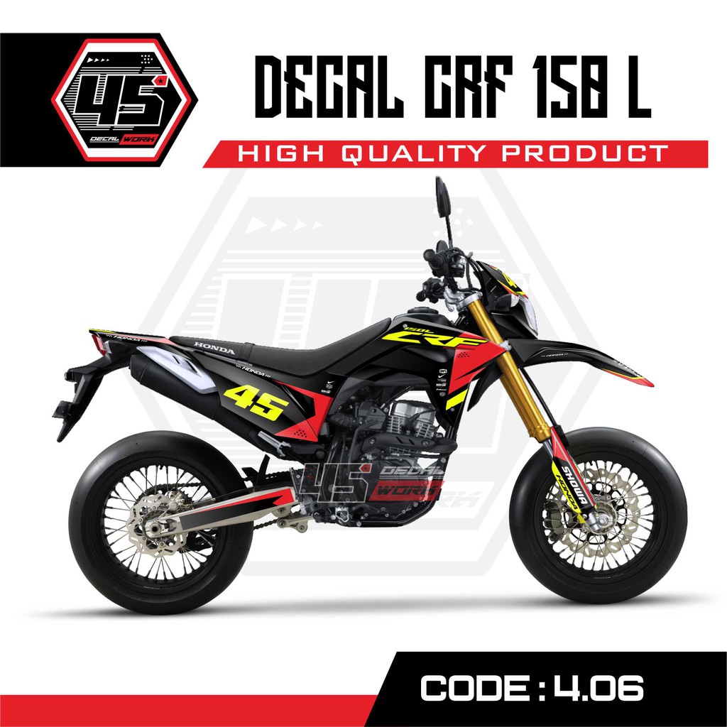 DECAL CRF150L SUPERMOTO HITAM KOMBINASI MERAH FLUO