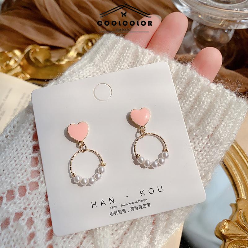 COD Anting Geometris Lingkaran Kecil Manis Love Pearl Stud Earrings- cl