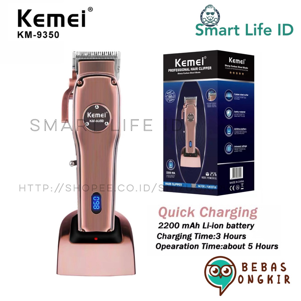 Kemei KM 9350 Alat Cukur Rambut Original Hair Clipper Professional Elektrik Rechargeable Stand Cukuran KM-9350