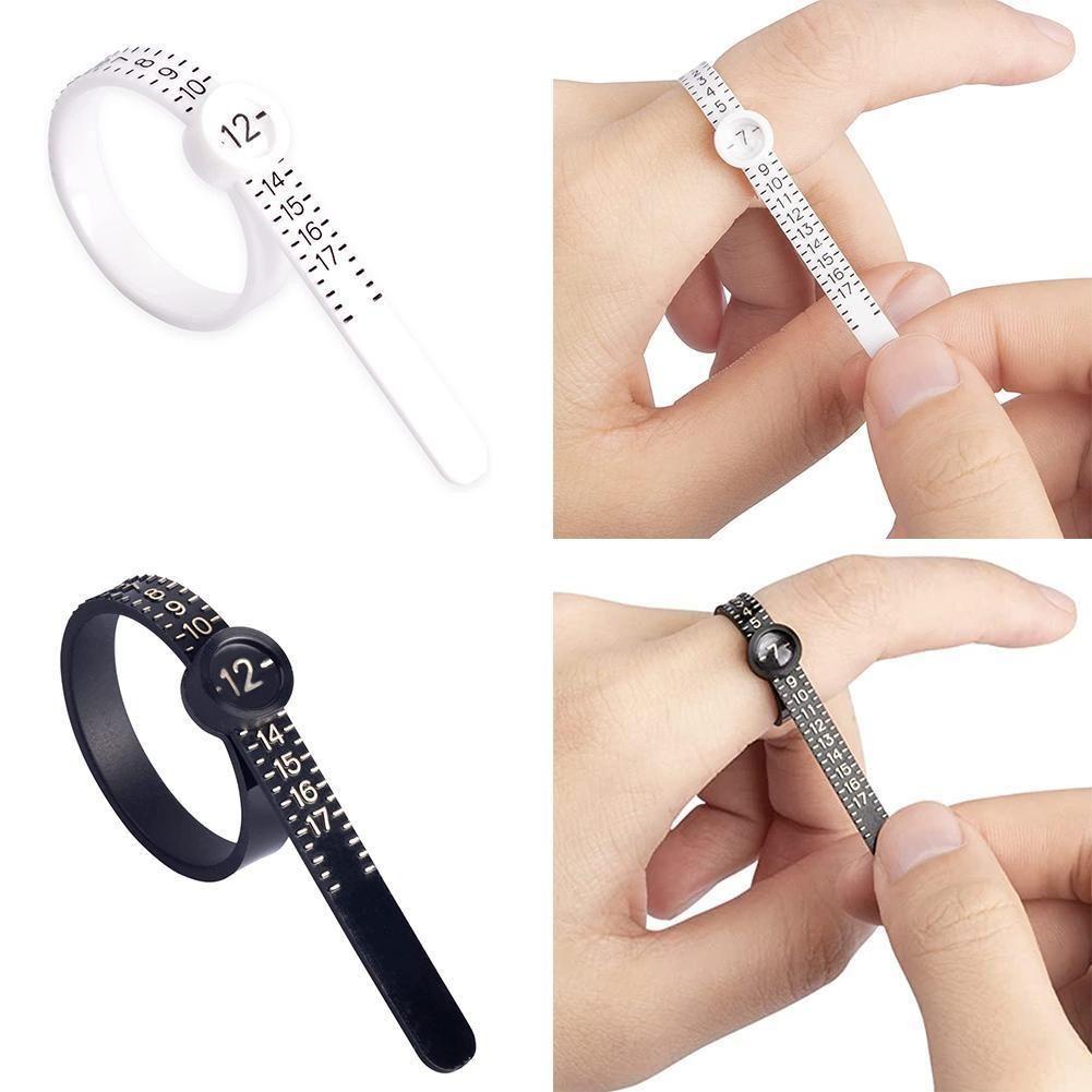 Lanfy Ring Sizer Ukur Perhiasan Alat Hitam Putih Ring Ruler Finger Size Tester Dengan Kaca Pembesar UK/US/EU Size Finger Size Coil