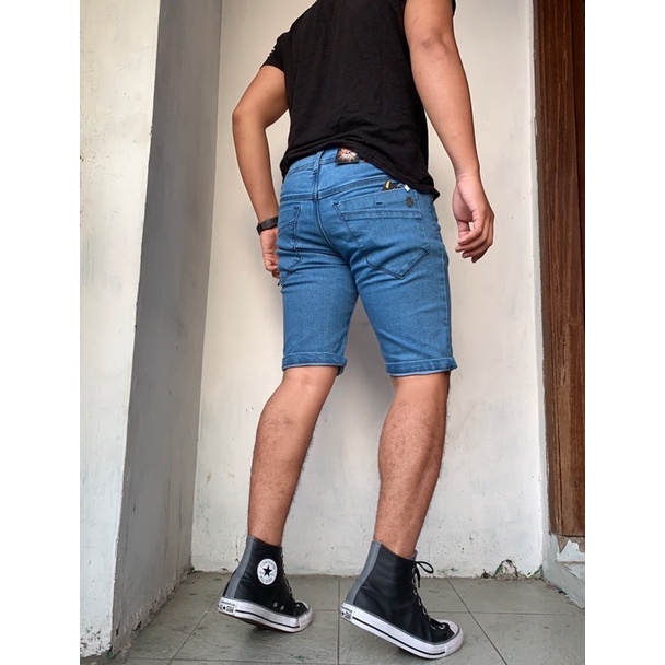 celana pendek jeans pria remaja dewasa polos slimfit strech mulur termurah original distro terlaris