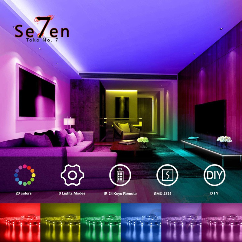 54D Led Strip RGB 5050 IP65 12V Remote 10M 2 Cabang Lengkap