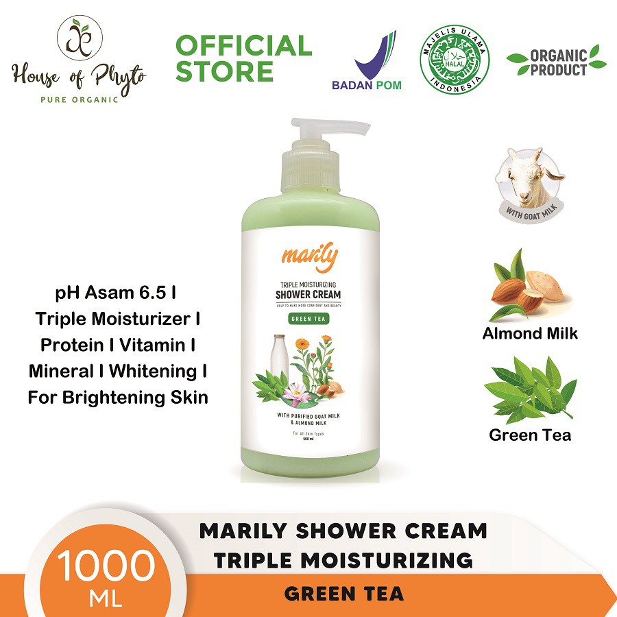 [FREE HOT CREAM] - Marily Shower Cream - Green Tea [1L]