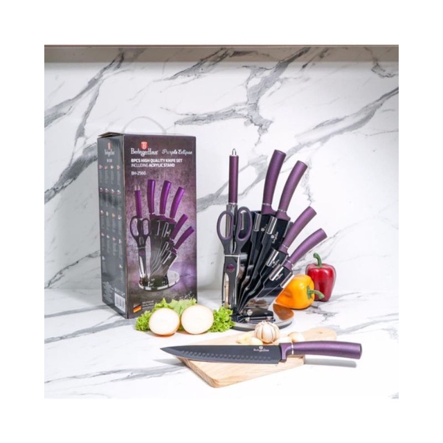 Pisau Set Lengkap Mewaahh dengan Stand Acrylic Berlinger haus set pisau Ungu