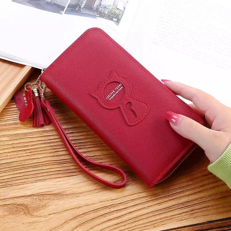 ( GS ) DOMPET WANITA/DOMPET PANJANG WANITA MOTIF SILUET KUCING TIMBUL LUCU