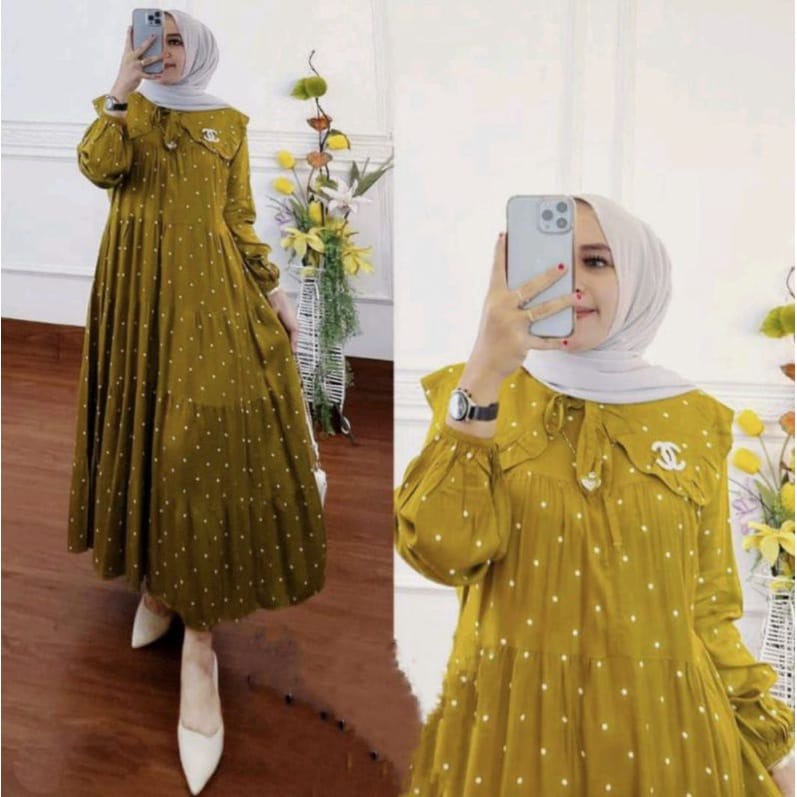 Viola Midi Dress Premium Model Briana Long Tunik Kekinian Modern Terbaru Bahan Premium Cotton Rayon Adem Motif Mewah Dewasa