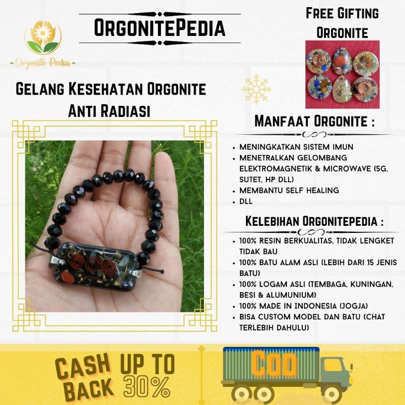 Gelang Kesehatan Orgonite Anti Radiasi Rectangle / Persegi Panjang Black Tourmaline