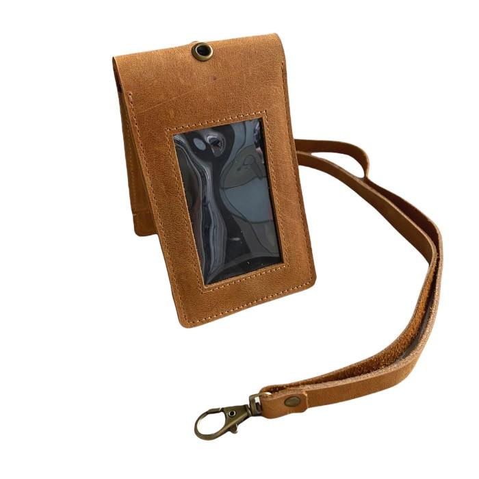 

Double Flip Id Card Holder Magnet Kulit Sapi Asli Name Tag Lanyard