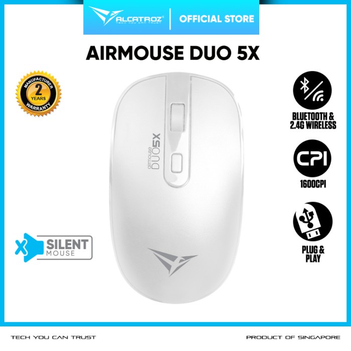 Alcatroz AirMouse Duo 5X Silent Click Wireless Mouse