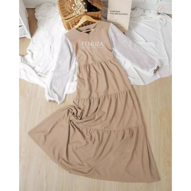 Scarletta Dress by Fenuza Gamis Polos Kombinasi Brukat