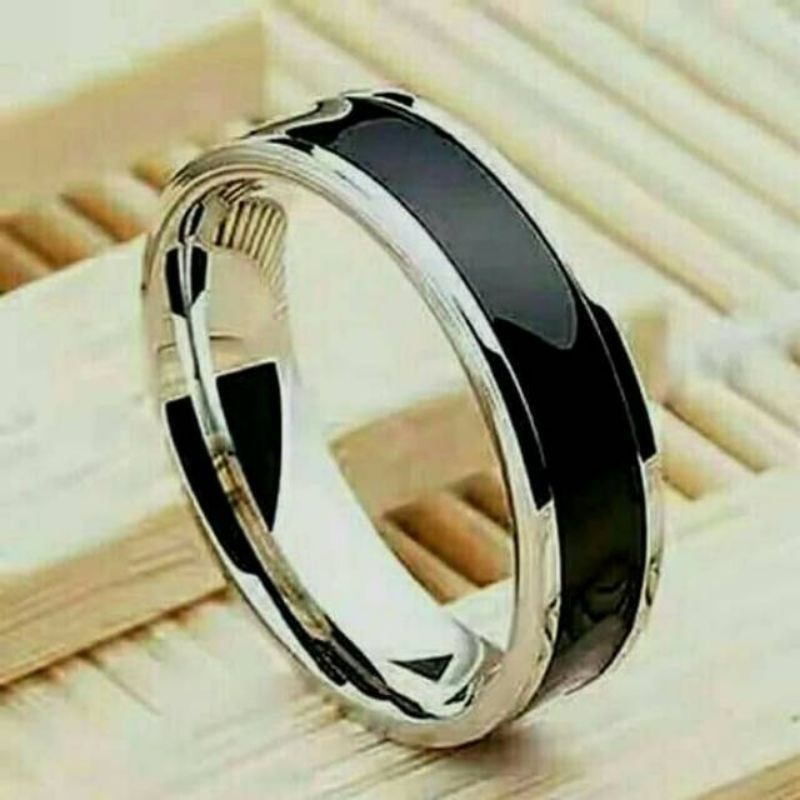 Cincin Titanium Silver Black Cincin pria wanita Couple harga satuan