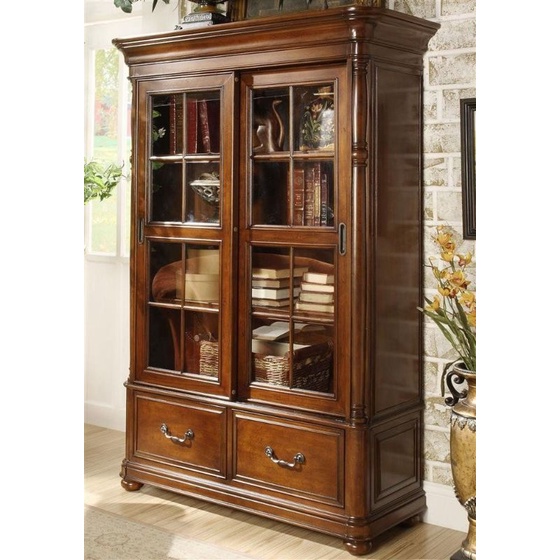 lemari hias kaca/almari buku kayu jati