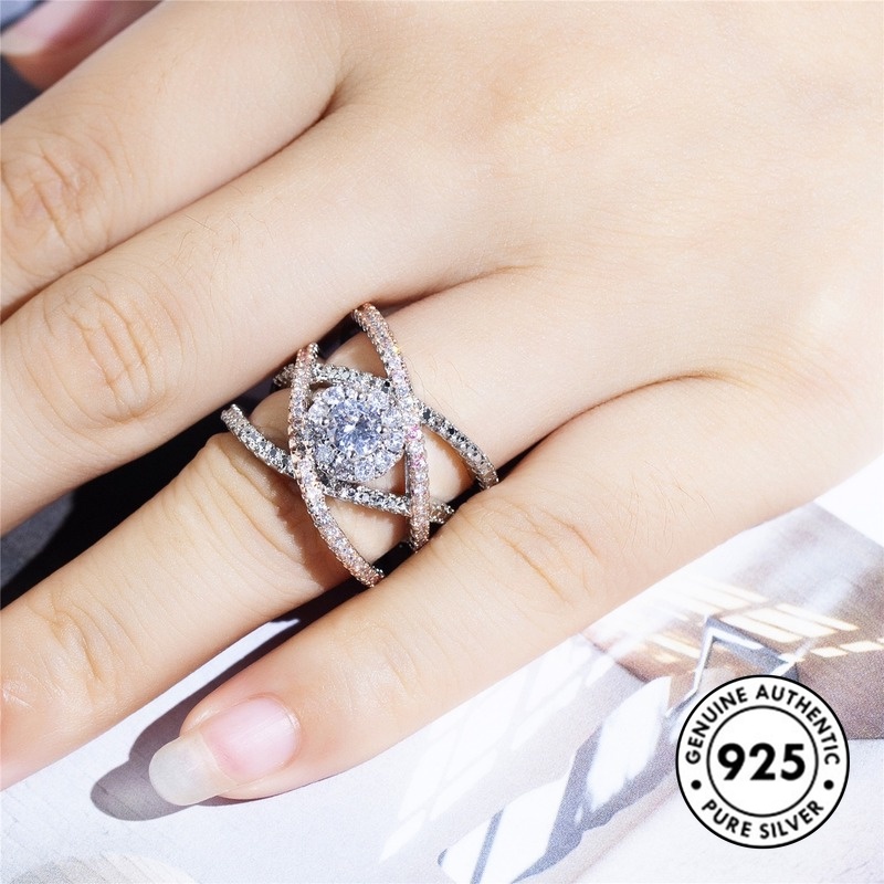 Cincin Bahan S925 Silver Warna Rose Gold Untuk Wanita