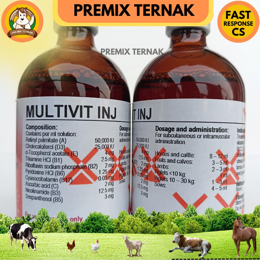 MULTIVIT INJ 100 ml - Multivitamin inject lengkap untuk hewan kuda sapi kambing babi - like Injectamin