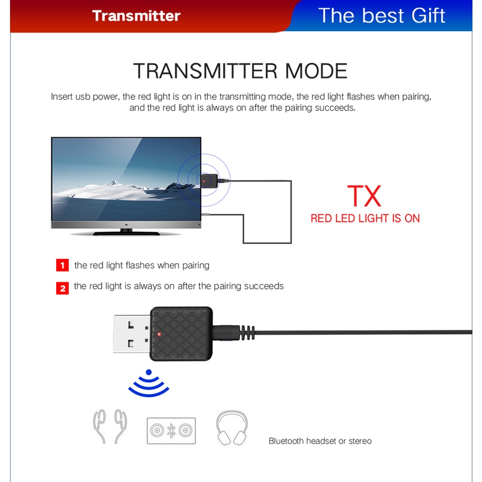 USB Dongle Bluetooth 5.0 Transmitter Receiver Audio Adaptor