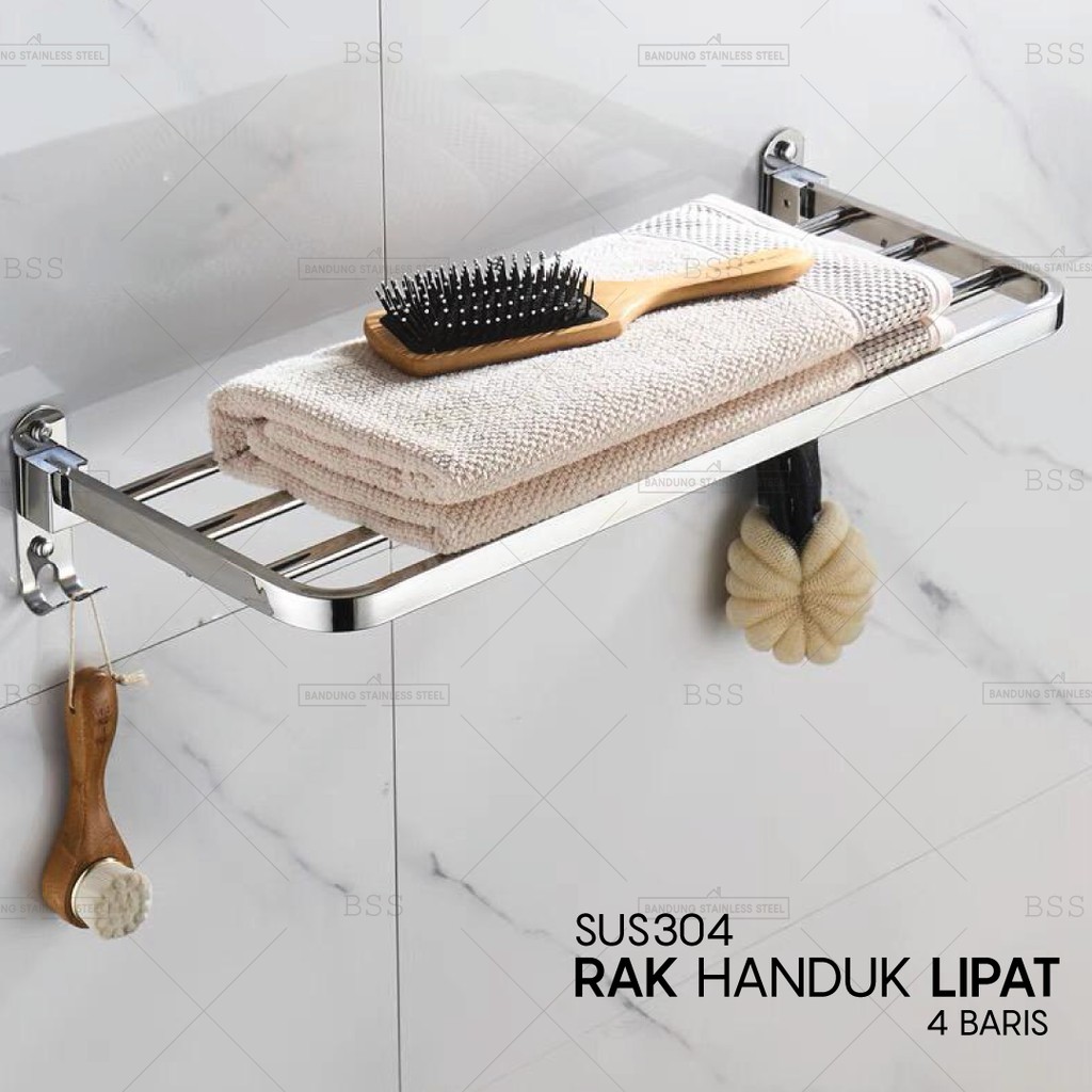 SUS304 Rak Handuk 4 Baris 56cm Stainless Hitam Doff Towel Rack Silver Kamar Mandi Gantung Anti Karat