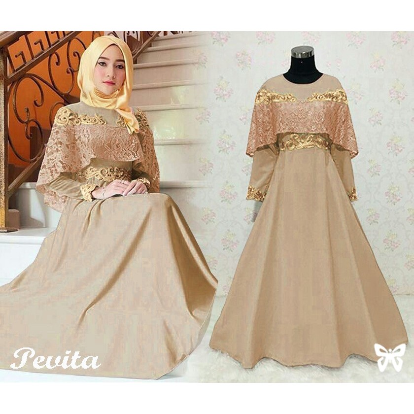 Baju Gamis Wanita / Gamis Pesta / / Gamis Brukat / Busana Long Dress Muslim Pevita model Terbaru