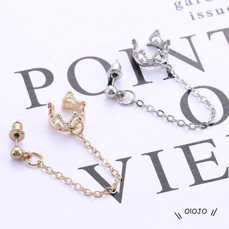 【COD】Anting Klip Panjang Bentuk U Desain Mahkota Hati Hollow Out Gaya Retro
