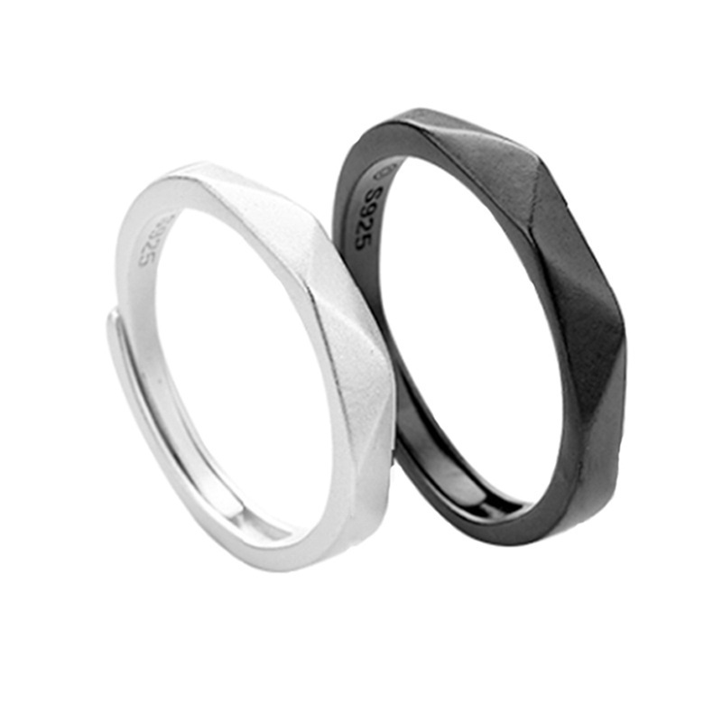 Fancyqube Cincin Geometris Dapat Disesuaikan Warna Hitam Putih Untuk Wanita