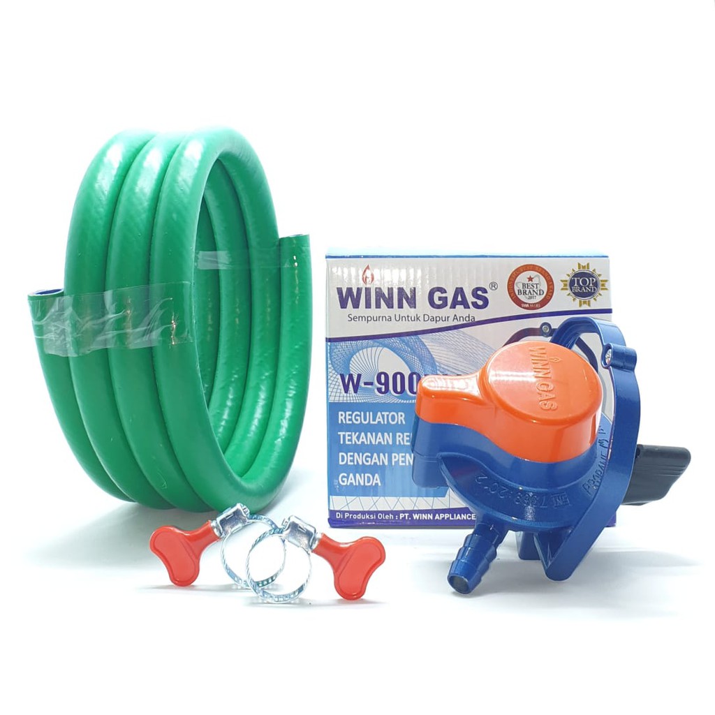 SET Winn Gas W-900NM Tanpa Meter + Selang HIJAU 5 Lapis 2M + 2 Klem Kuping / Regulator Selang Kompor