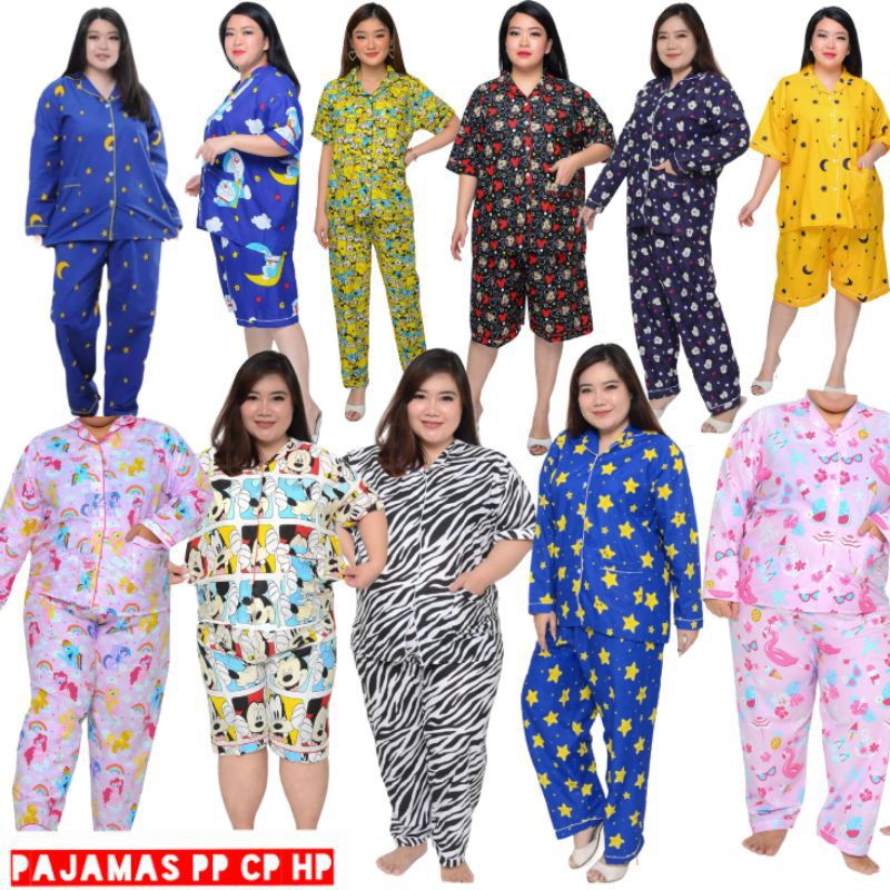 baju tidur jumbo wanita LD 120 Piyama set celana panjang lengan pendek perempuan dewasa setelan