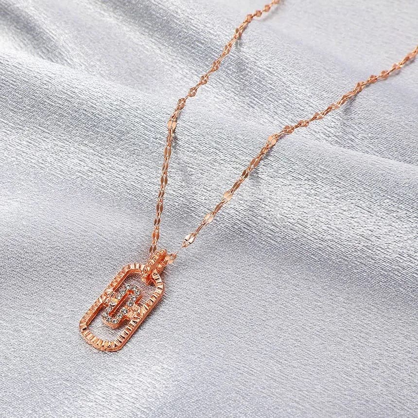 Kalung Wanita Rantai Copper Lapis Rose Gold Berlian Bentuk Persegi Panjang Dalika