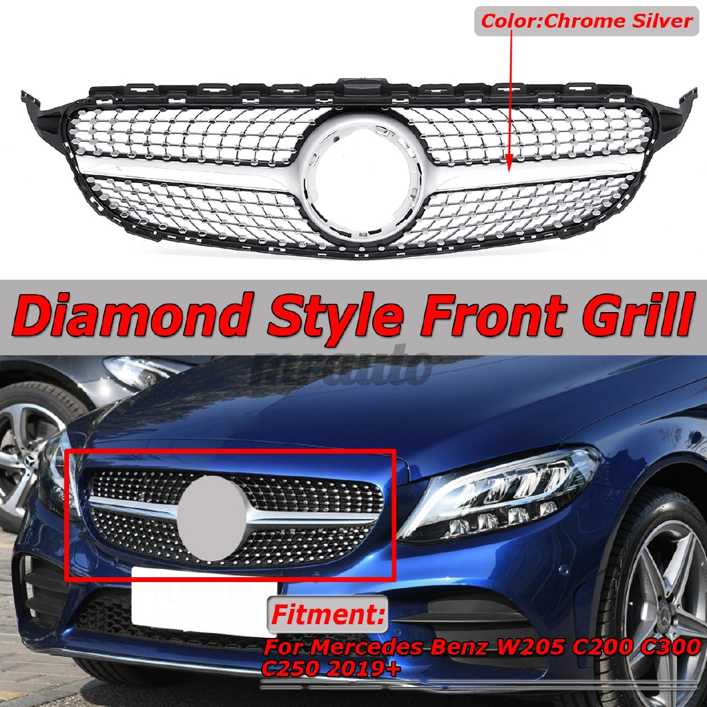 For Mercedes Benz W205 Diamond Black Front Grille C180 C200 C250 C300 15-18