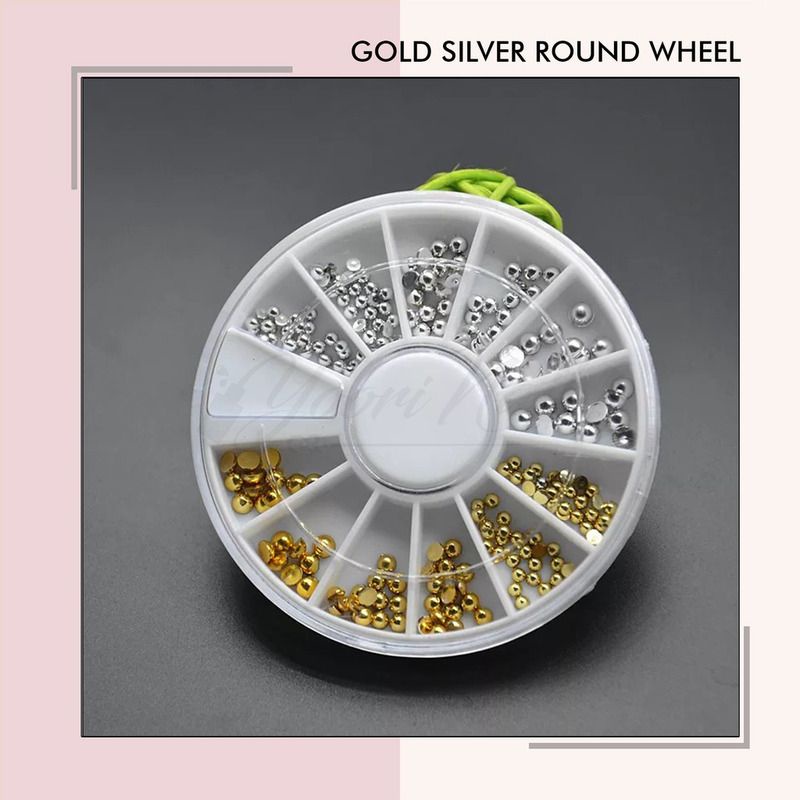 Gold silver round wheel rhinestones nail art alloy aloy metal 3D