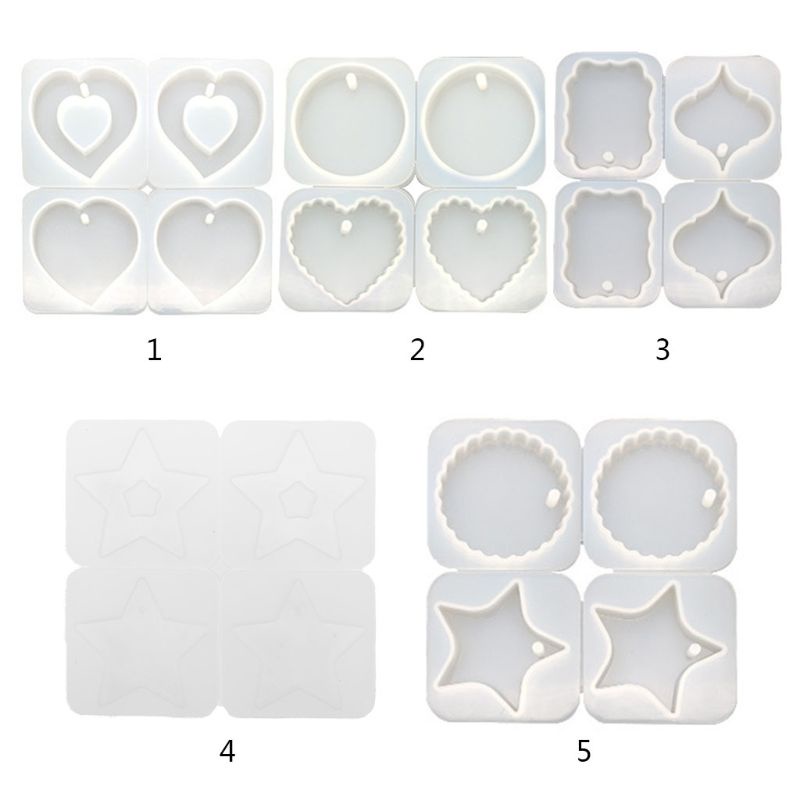 Siy 4pcs / Set Cetakan Resin Bentuk Hati / Bulat / Gelombang Bahan Silikon Untuk Membuat Perhiasan Handmade Diy