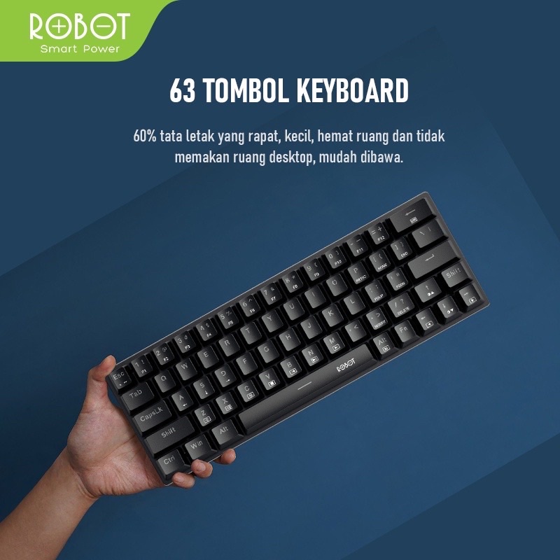 ROBOT KB20 Keyboard Wired Mechanical Blue Switch 63 Keys Rainbow Light / Keyboard Gaming Mekanikal FULL Anti Ghosting Port