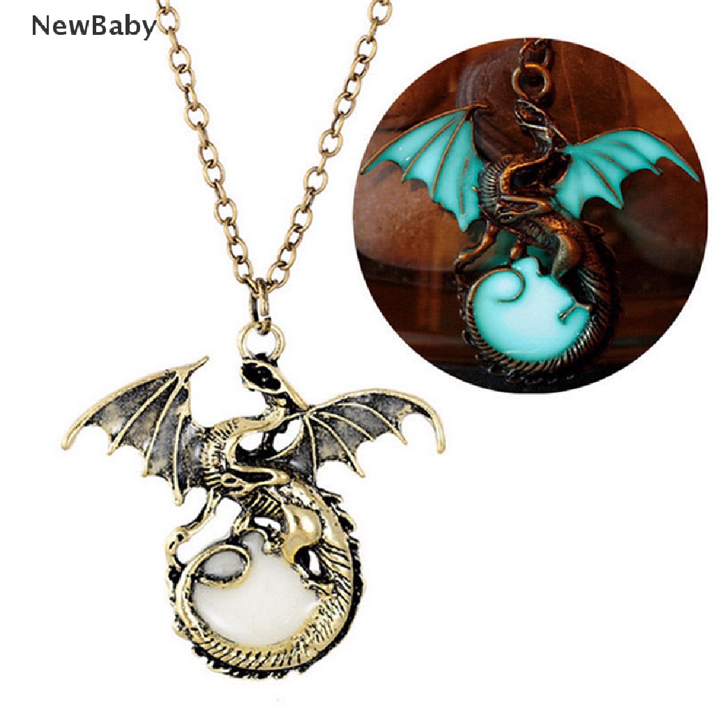 Kalung Rantai Dengan Liontin Bulan Sabit Motif Naga Glow in the Dark Untuk Bayi