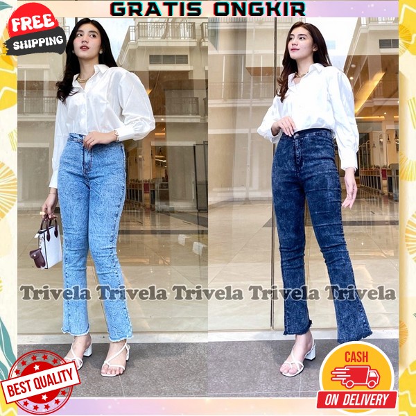Celana Jeans Wanita Celana Wanita Dewasa Kekinian Jeans Cutbray Kulot Terbaru Viral Highwaist Korea 