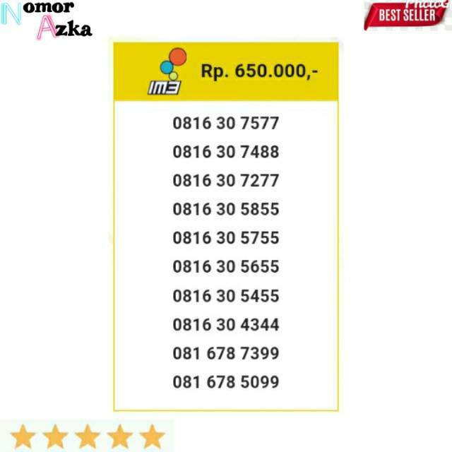 Kartu perdana nomor cantik im3 10 digit seri nomor kembar 30 7577 gb11