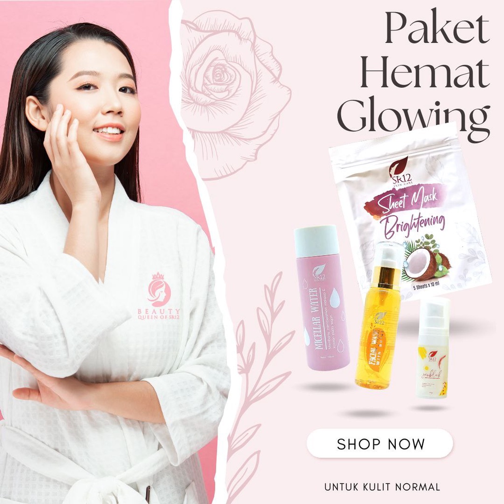 Skincare Paket Glowing Pembersih Wajah Micellar Water Facial Wash Bulus Sheet Mask Sunblock Pelindung Kulit Dari Sinar UV Set Perawatan Wajah BPOM