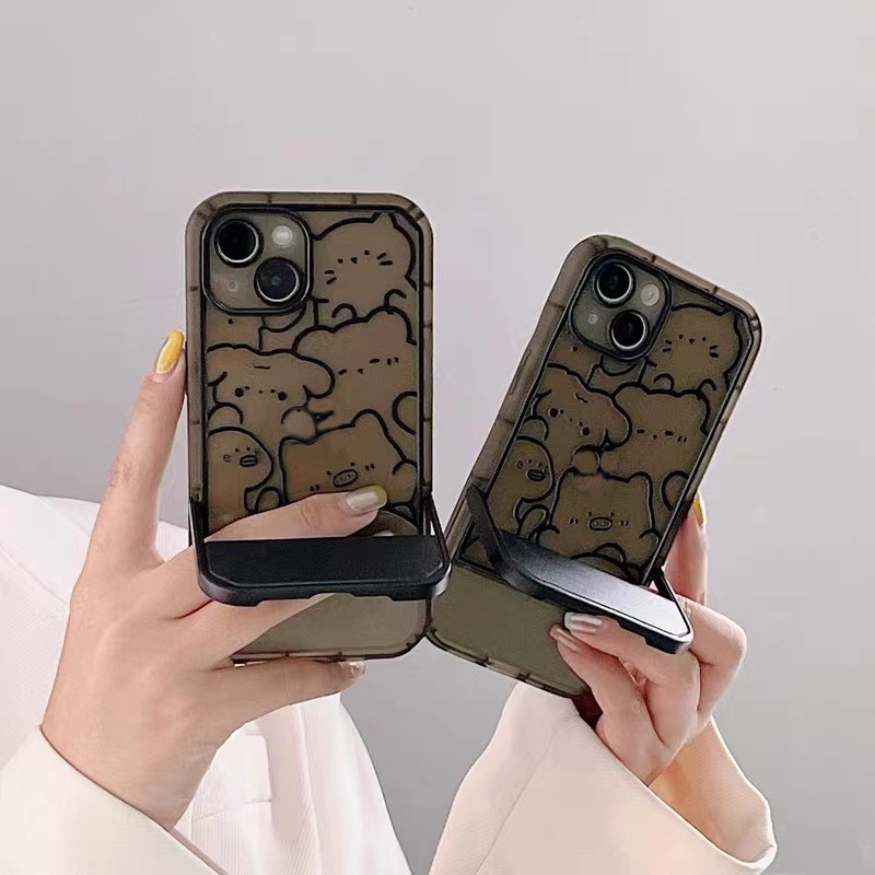 Soft Case TPU Transparan Dengan Bracket Untuk iPhone 12 13 Se 2020 6 6S 7 8 Plus X XS XR 11 Pro Max