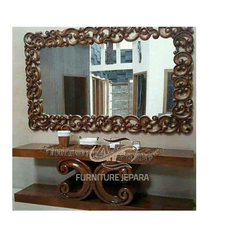 cermin dinding+meja consul ,meja rias cermin ukiran jepara